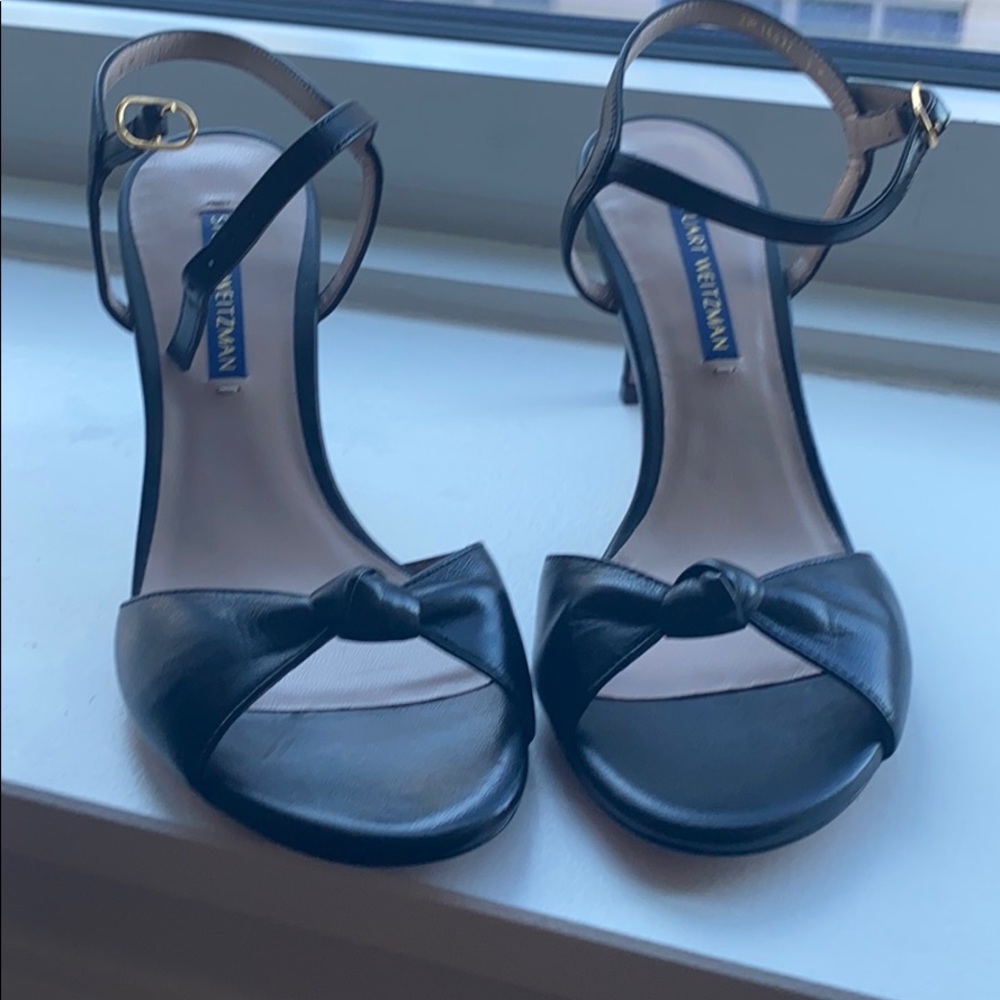 Stuart Weitzman Gloria Black Leather Heels